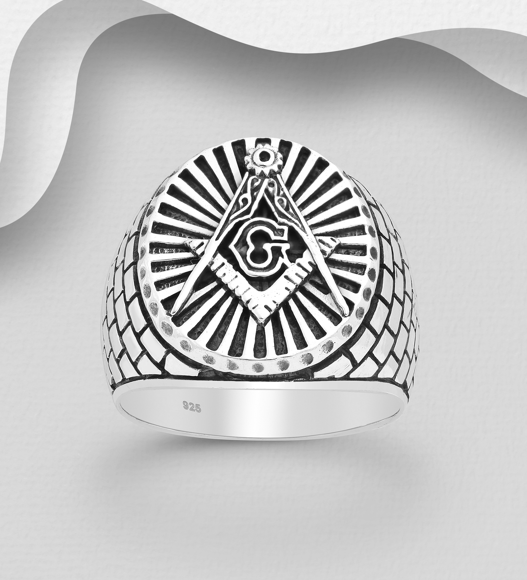 Wholesale 925 Sterling Silver Freemasonry Ring - SKU #1563-493