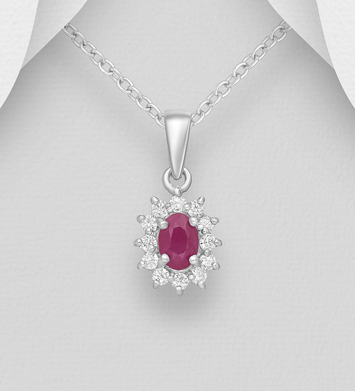 Wholesale 925 Sterling Silver Halo Pendant, Decorated with CZ Simulated Diamonds and Various Gemstones - SKU #883-6085