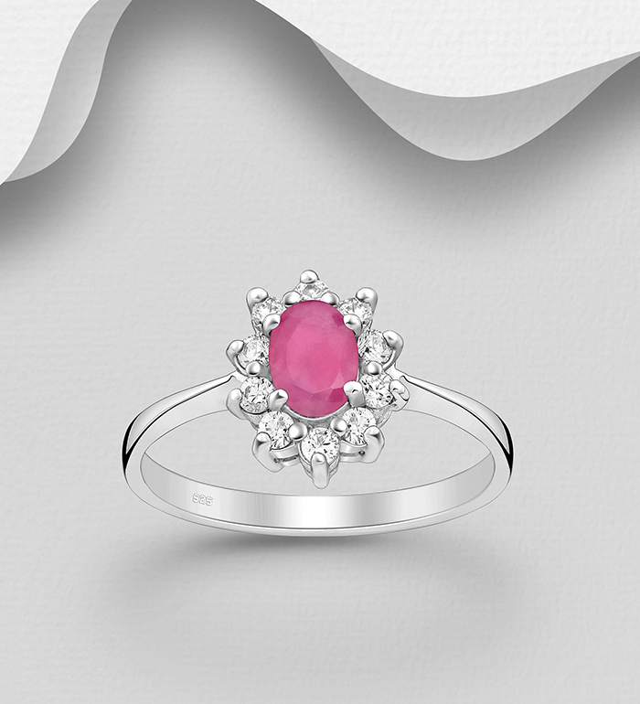 Wholesale 925 Sterling Silver Halo Ring, Decorated with CZ Simulated Diamonds and Various Gemstones - SKU #883-6086