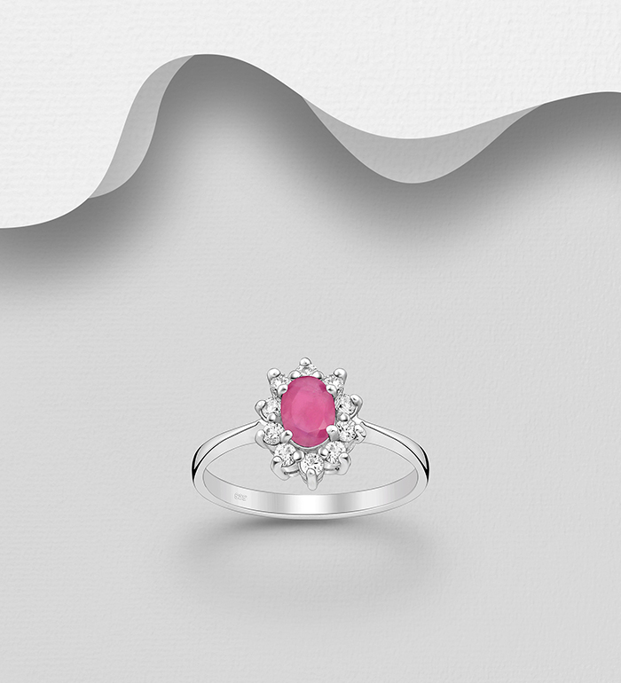 Wholesale 925 Sterling Silver Halo Ring, Decorated with CZ Simulated Diamonds and Various Gemstones - SKU #883-6086