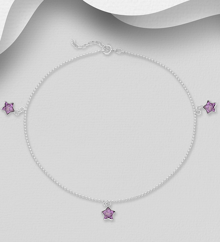 Wholesale 925 Sterling Silver Star Anklet Decorated With CZ - SKU #1562-278
