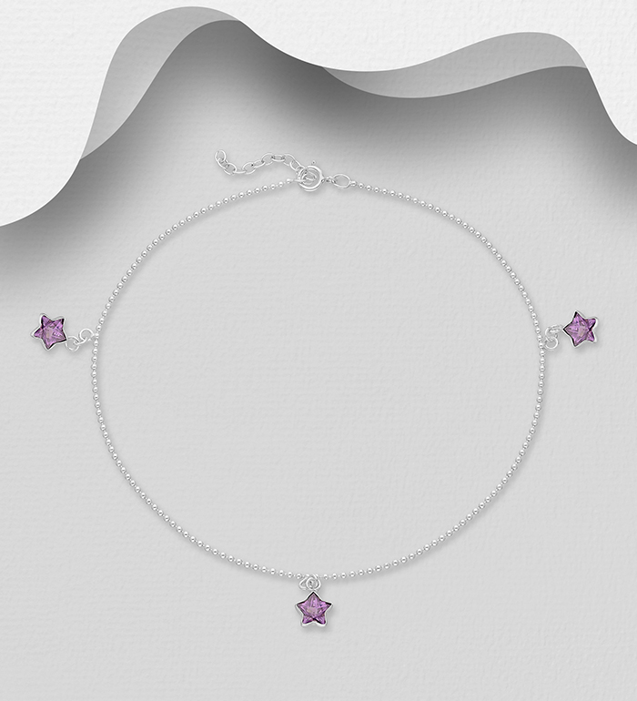 Wholesale 925 Sterling Silver Star Anklet Decorated With CZ - SKU #1562-278