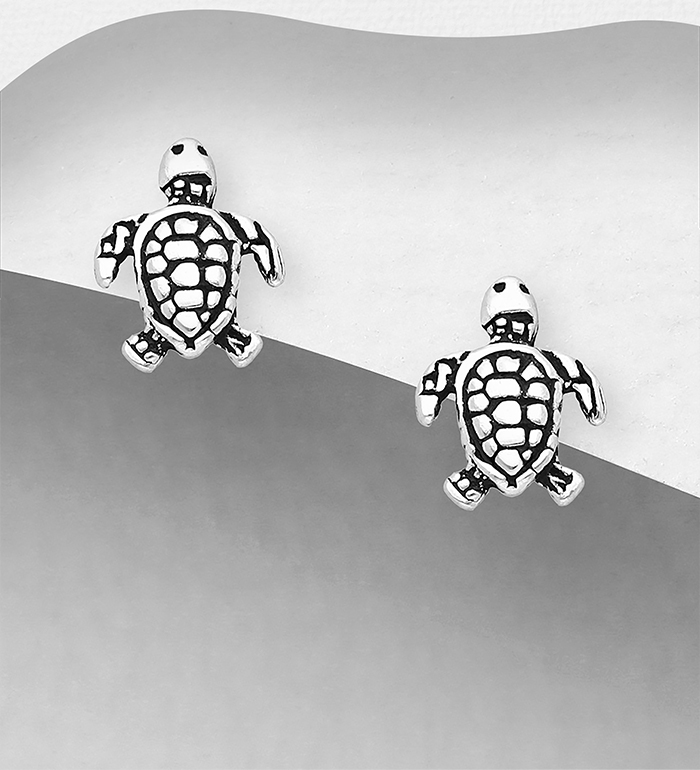 Wholesale 925 Sterling Silver Oxidized Turtle Push-Back Earrings - SKU #1068-1591
