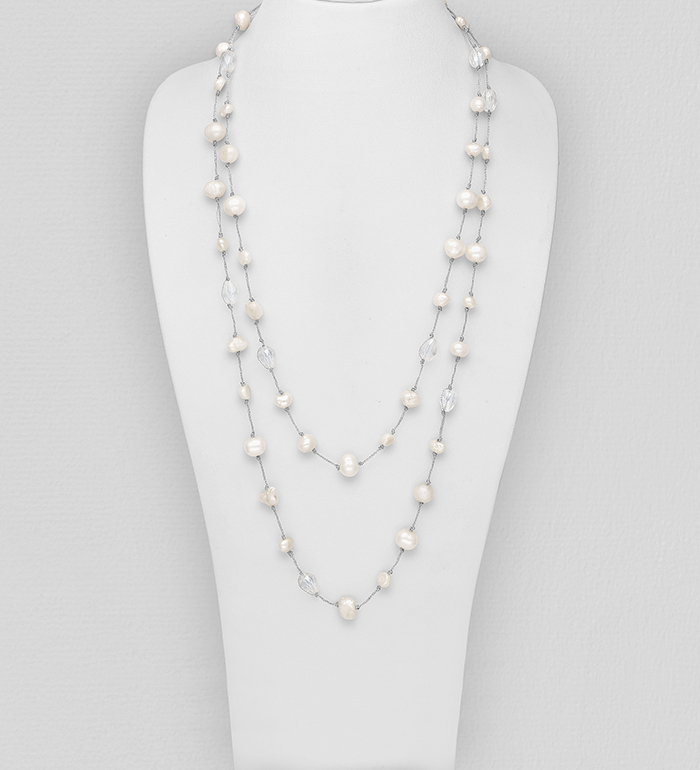 Wholesale Long Necklace Beaded With Crystal Glass And Fresh Water Pearls - SKU #727-4344
