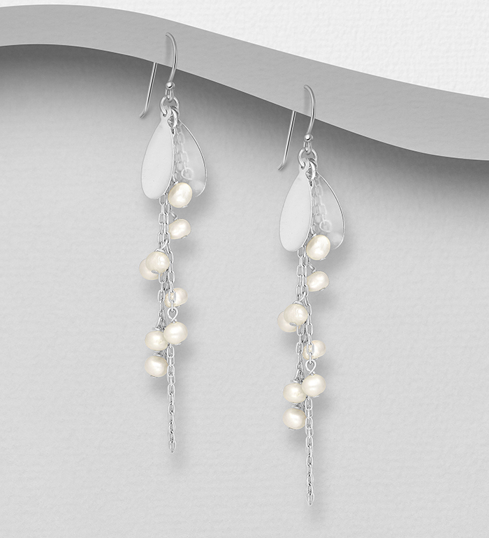 Wholesale 925 Sterling Silver Earrings Beaded With Fresh Water Pearls - SKU #382-4995
