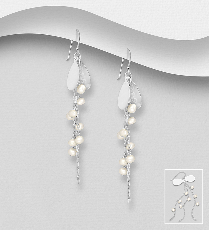 Wholesale 925 Sterling Silver Earrings Beaded With Fresh Water Pearls - SKU #382-4995
