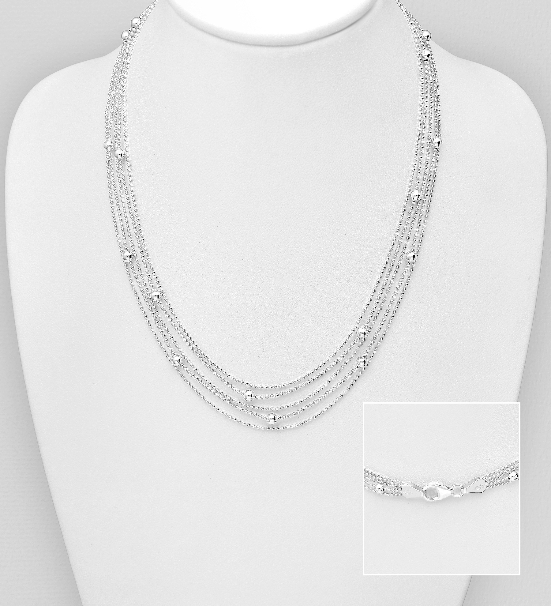 Italian Delight - Wholesale 925 Sterling Silver Multi Layered Necklace with Random Ball Beads, Made in Italy. - SKU #706-27590