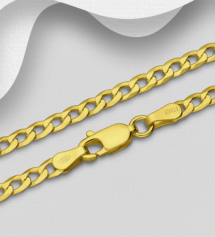 Italian Delight - Wholesale 925 Sterling Silver Curb Chain, Plated with 0.5 Micron 18K Yellow Gold, 3 mm Wide, Made in Italy - SKU #1535-827