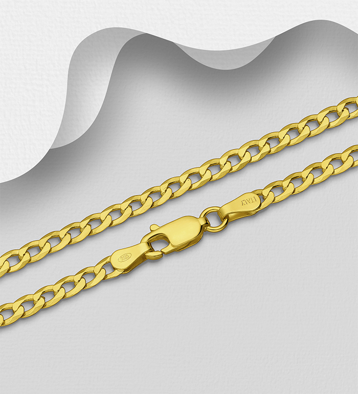 Italian Delight - Wholesale 925 Sterling Silver Curb Chain, Plated with 0.5 Micron 18K Yellow Gold, 3 mm Wide, Made in Italy - SKU #1535-827