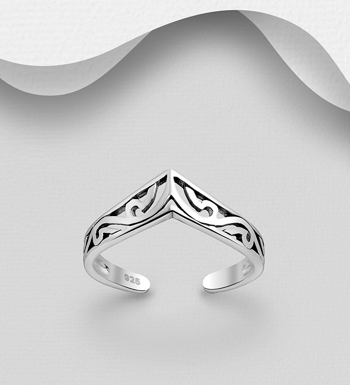 Wholesale 925 Sterling Silver Adjustable Chevron Toe Ring - SKU #792-917