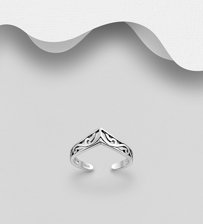 Wholesale 925 Sterling Silver Adjustable Chevron Toe Ring - SKU #792-917