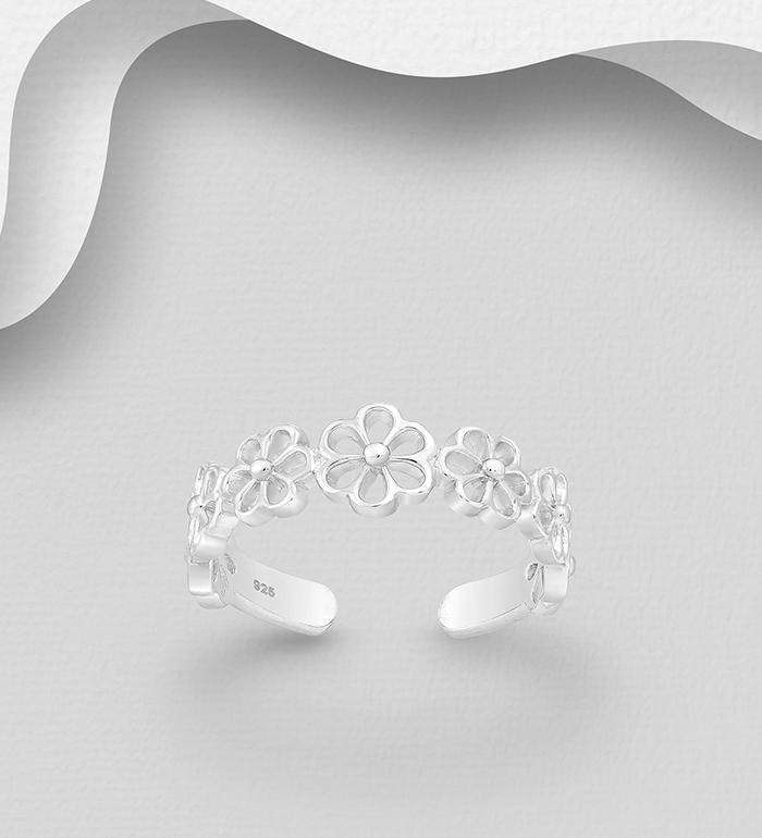 Wholesale 925 Sterling Silver Adjustable Flower Toe Ring - SKU #792-919