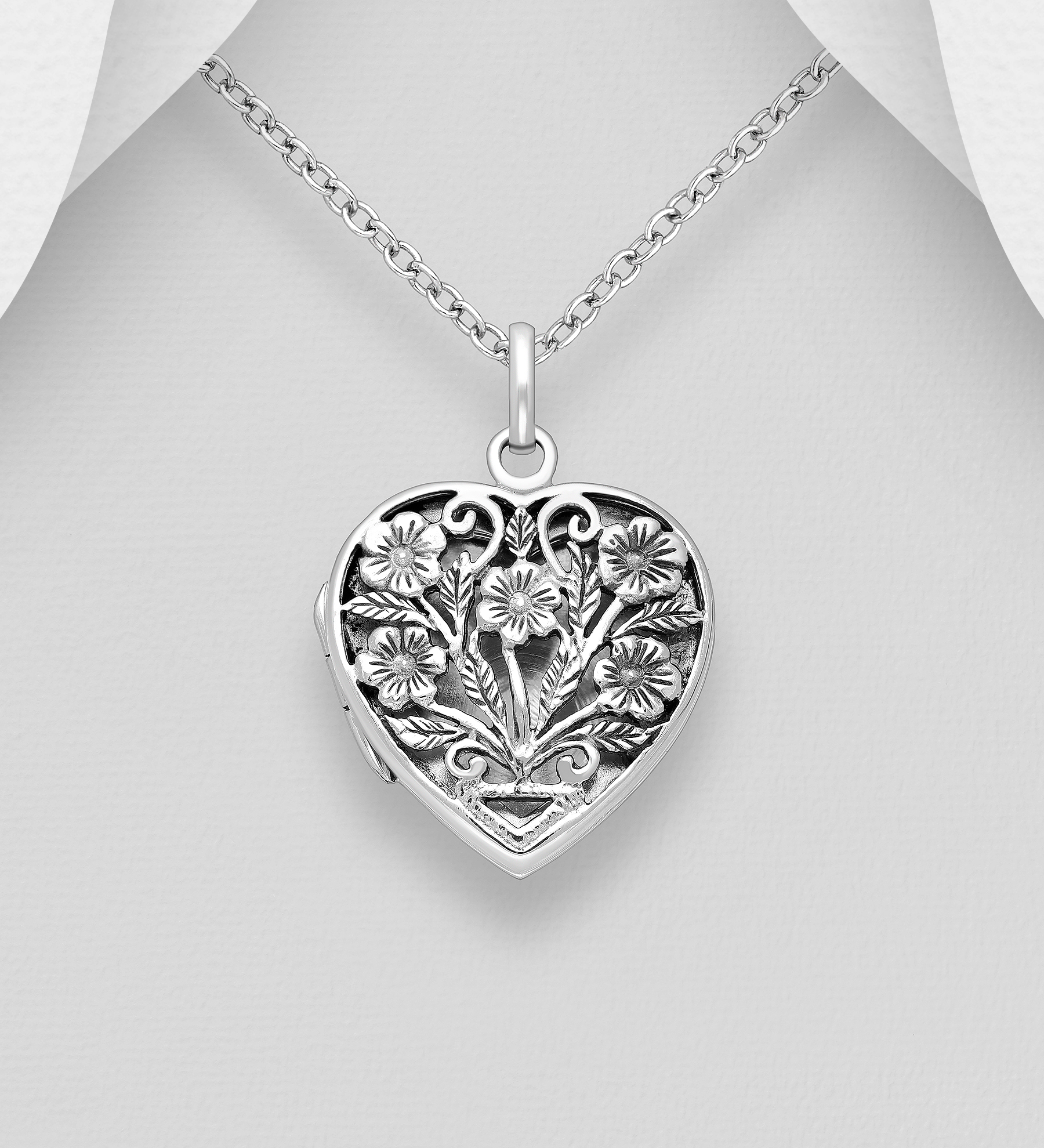 Wholesale 925 Sterling Oxidized Silver Flower And Heart Locket Pendant - SKU #706-27815