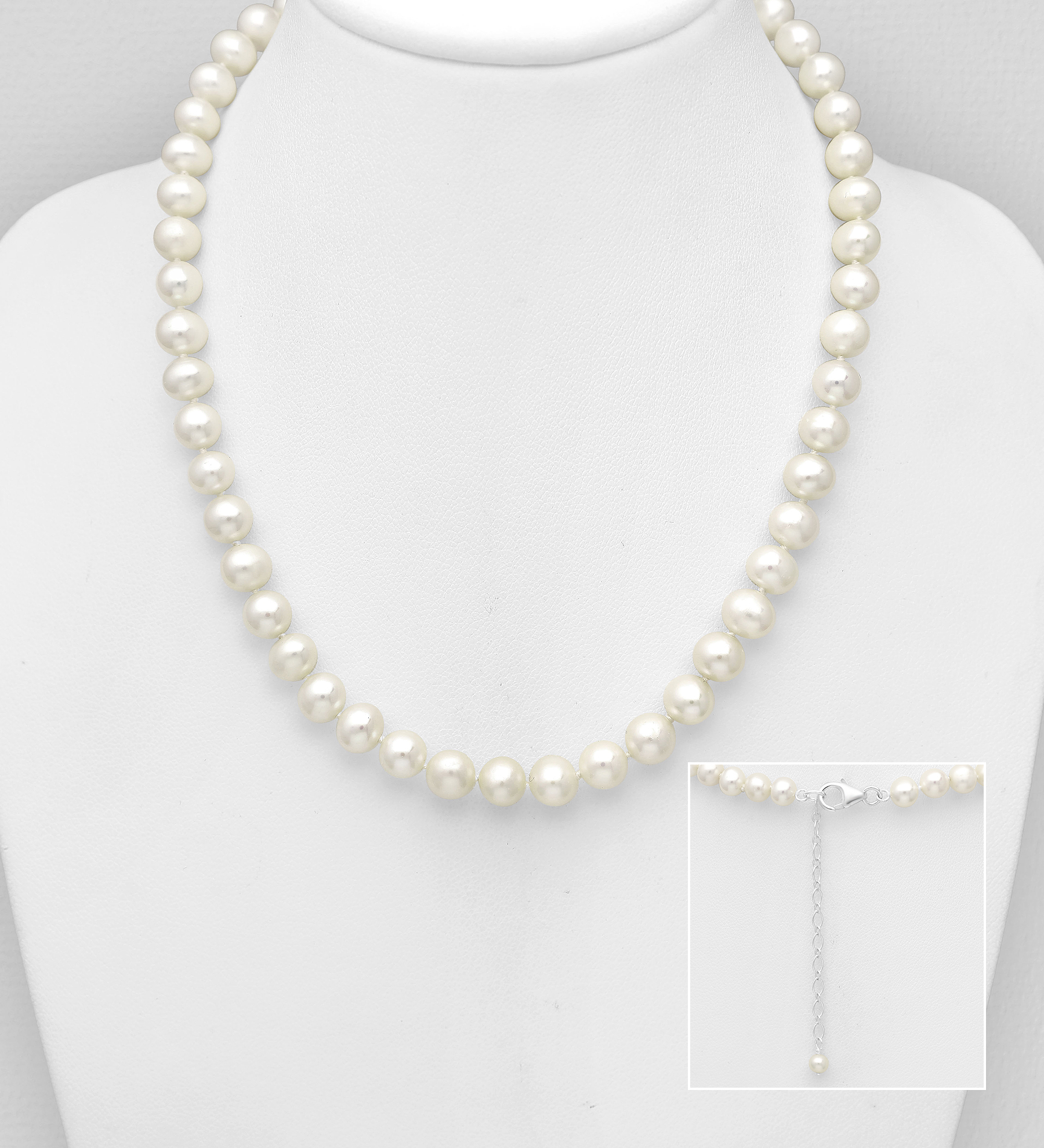 Wholesale 925 Sterling Silver Necklace, Beaded with 6-6.5 mm Diameter AAA Freshwater Pearls - SKU #382-2776AAA