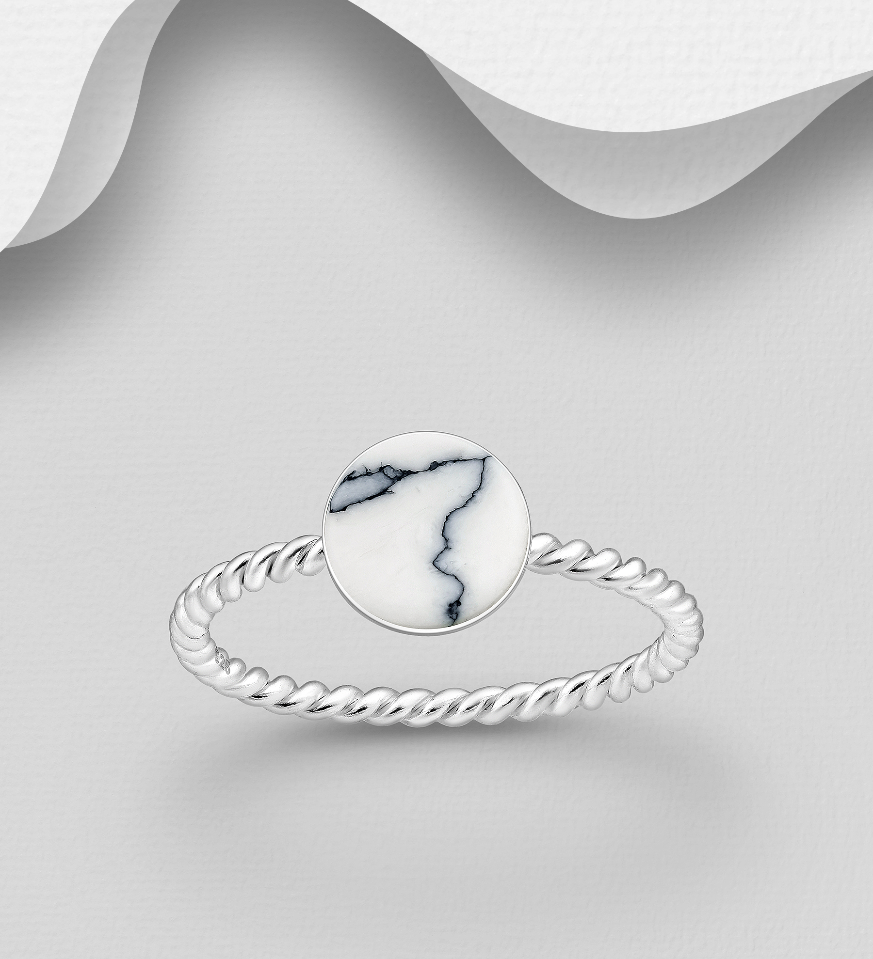 Wholesale 925 Sterling Silver Circle Ring, Decorated with Resin - SKU #781-5901