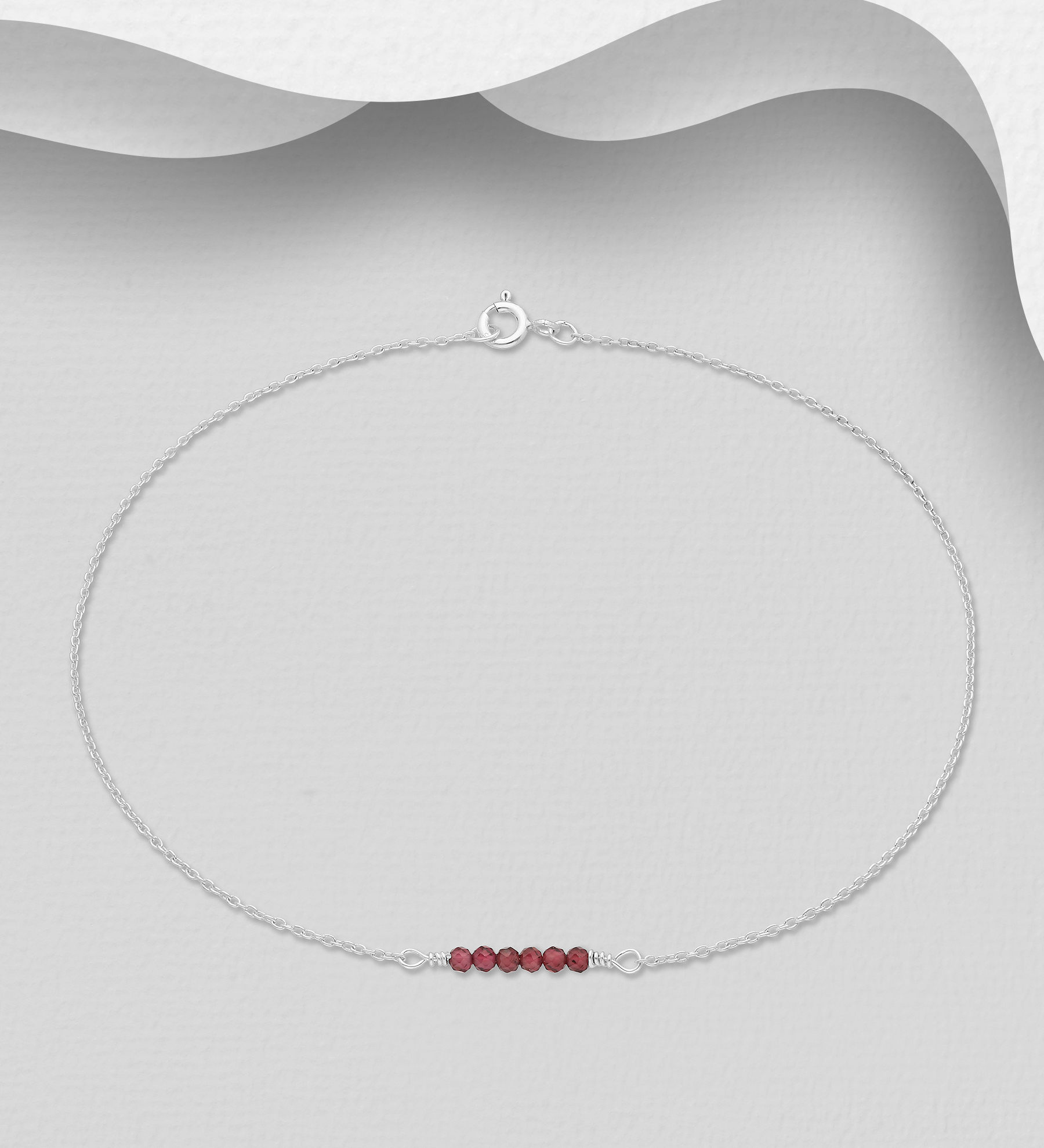 Wholesale 925 Sterling Silver Anklet Beaded With Semi-Gemstone Beads - SKU #1562-310