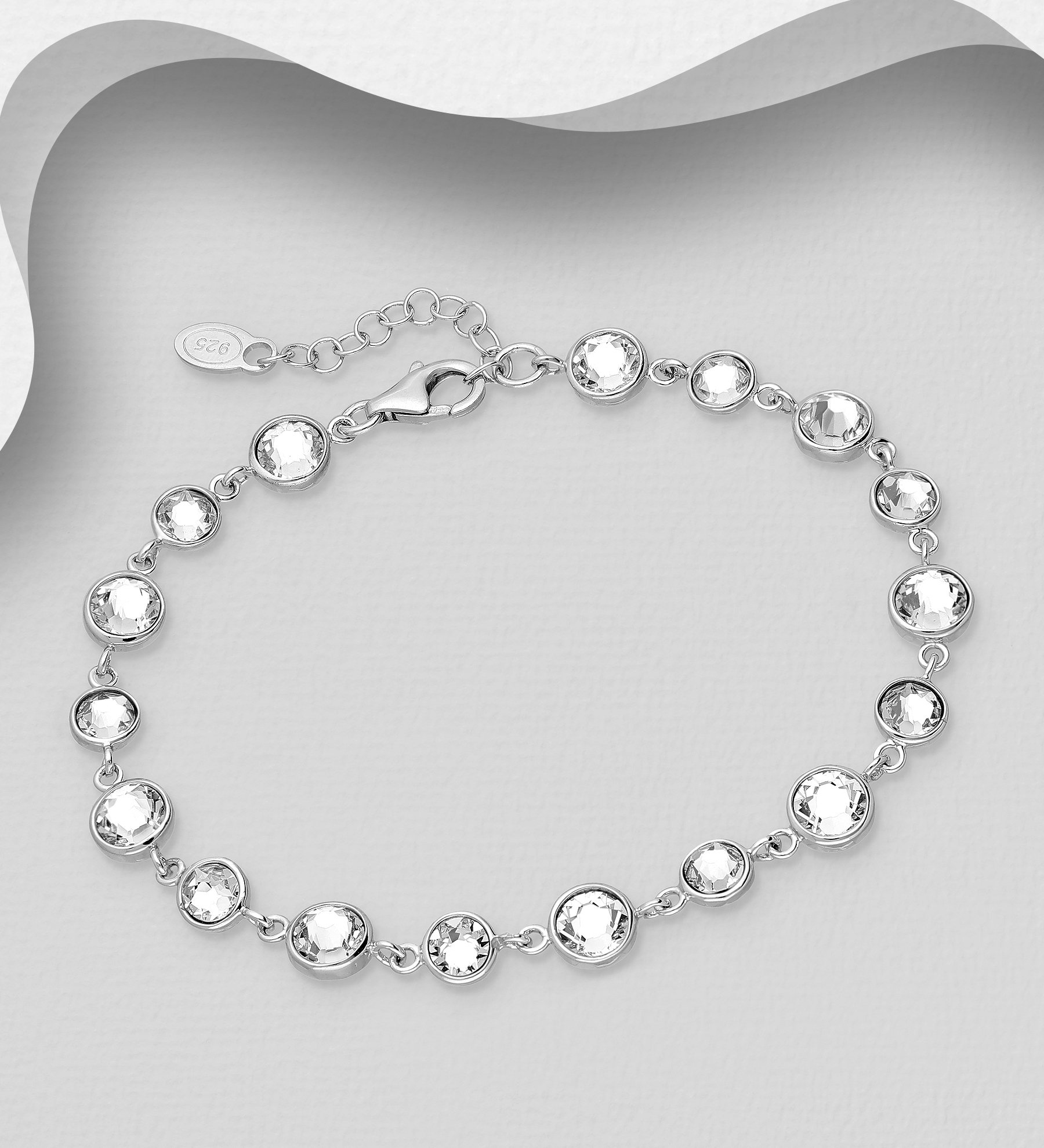 Sparkle by 7K - Wholesale 925 Sterling Silver Bracelet Decorated with Fine Austrian Crystal - SKU #1583-378