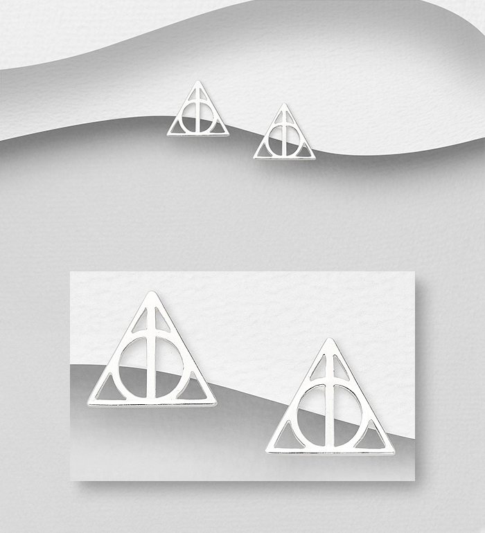 Wholesale 925 Sterling Silver Deathly Hallows Symbol Push-Back Earrings - SKU #1063-2242