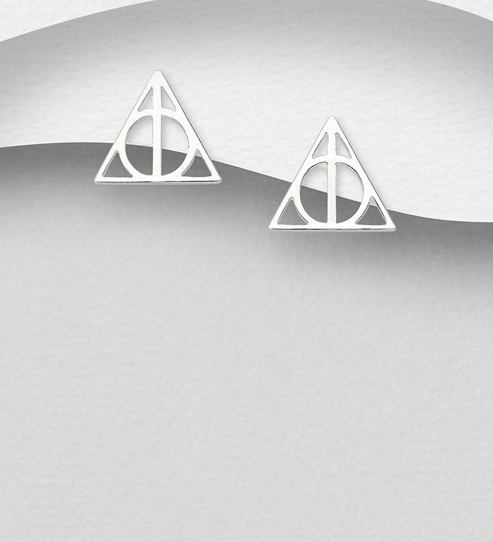 Wholesale 925 Sterling Silver Deathly Hallows Symbol Push-Back Earrings - SKU #1063-2242