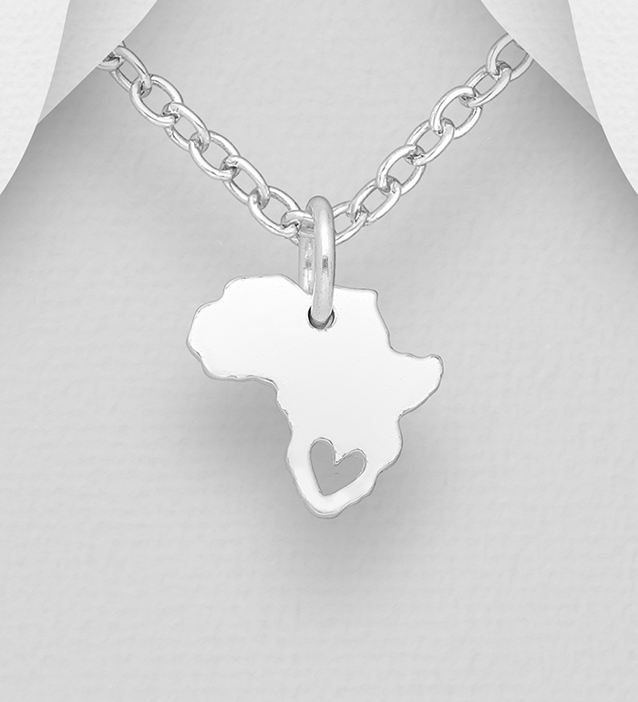 Wholesale 925 Sterling Silver Africa Map Pendant with Heart Cutout - SKU #1063-2251