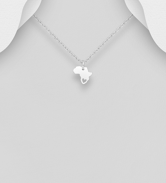 Wholesale 925 Sterling Silver Africa Map Pendant with Heart Cutout - SKU #1063-2251