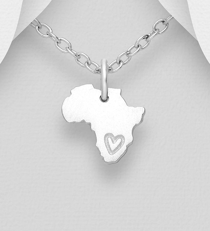 Wholesale 925 Sterling Silver Africa Map Pendant with Engraved Heart - SKU #1063-2255