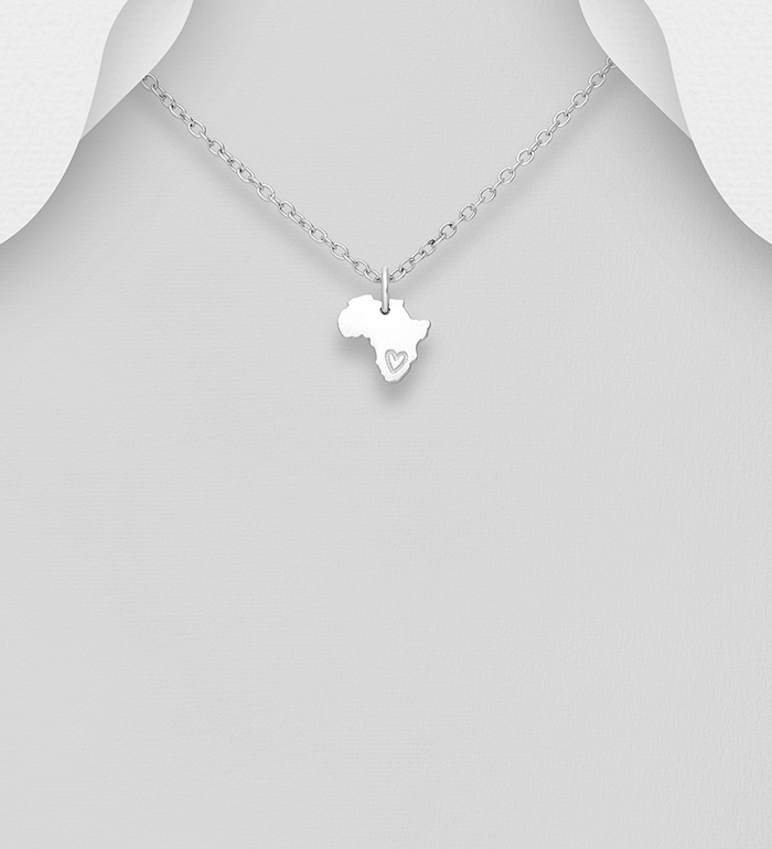 Wholesale 925 Sterling Silver Africa Map Pendant with Engraved Heart - SKU #1063-2255