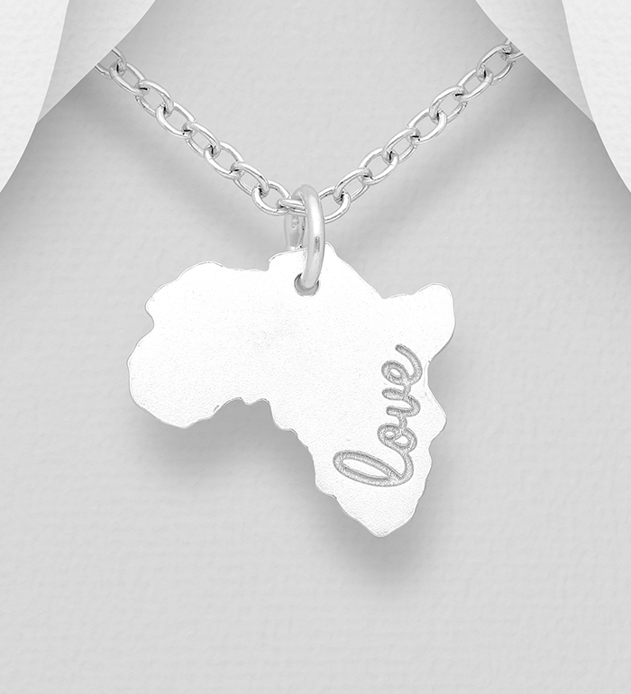 Wholesale 925 Sterling Silver Africa Map Pendant with Love Engraved - SKU #1063-2256