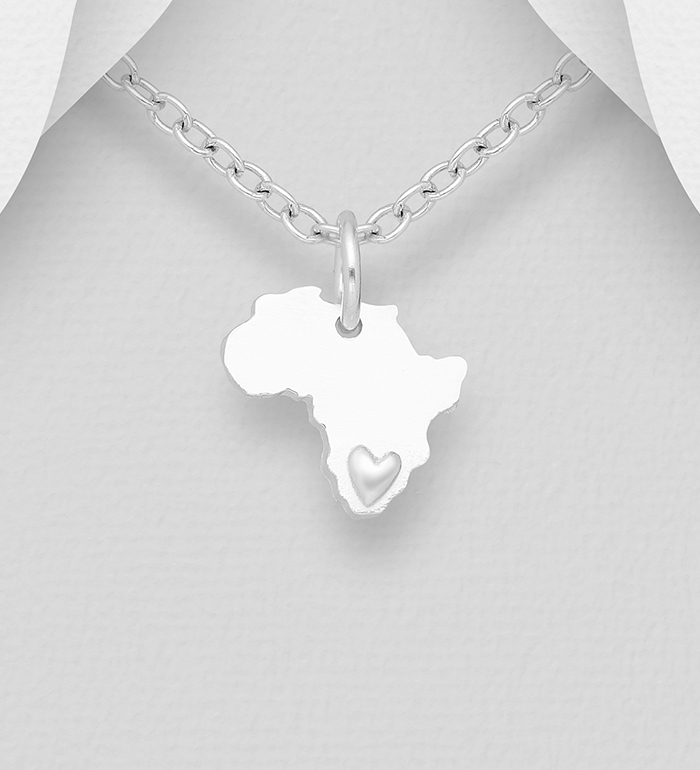 Wholesale 925 Sterling Silver Africa Map Pendant, Featuring Embossed Heart - SKU #1063-2257