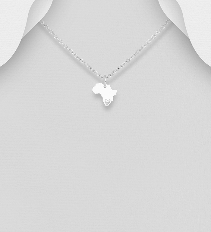 Wholesale 925 Sterling Silver Africa Map Pendant, Featuring Embossed Heart - SKU #1063-2257