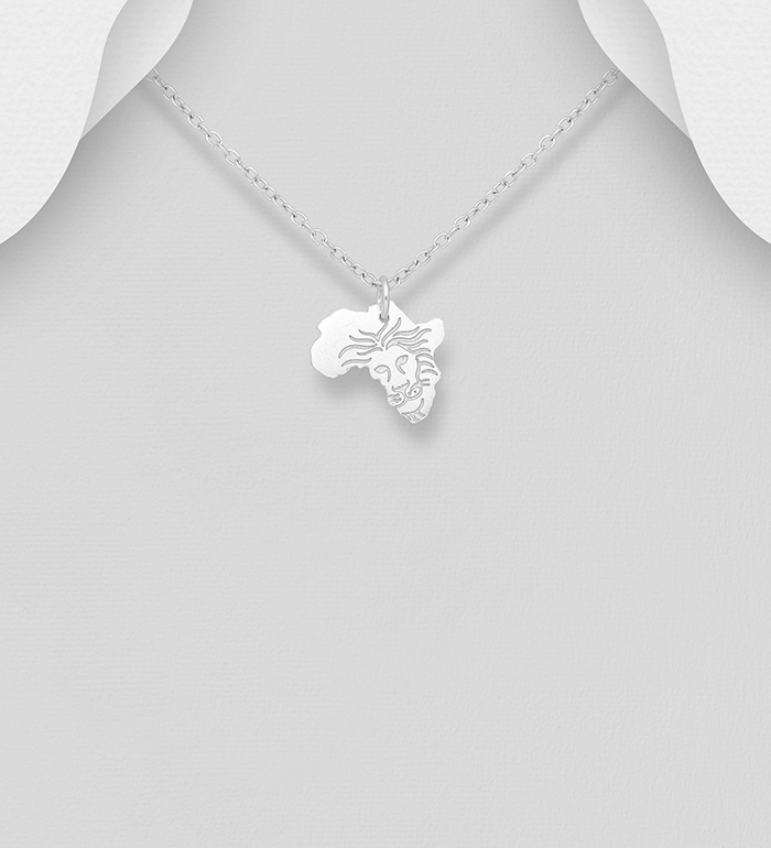 Wholesale 925 Sterling Silver Africa Map Pendant, Featuring Engraved Lion - SKU #1063-2259