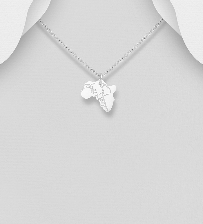 Wholesale 925 Sterling Silver Africa Map Pendant, Featuring Engraved Elephant - SKU #1063-2260