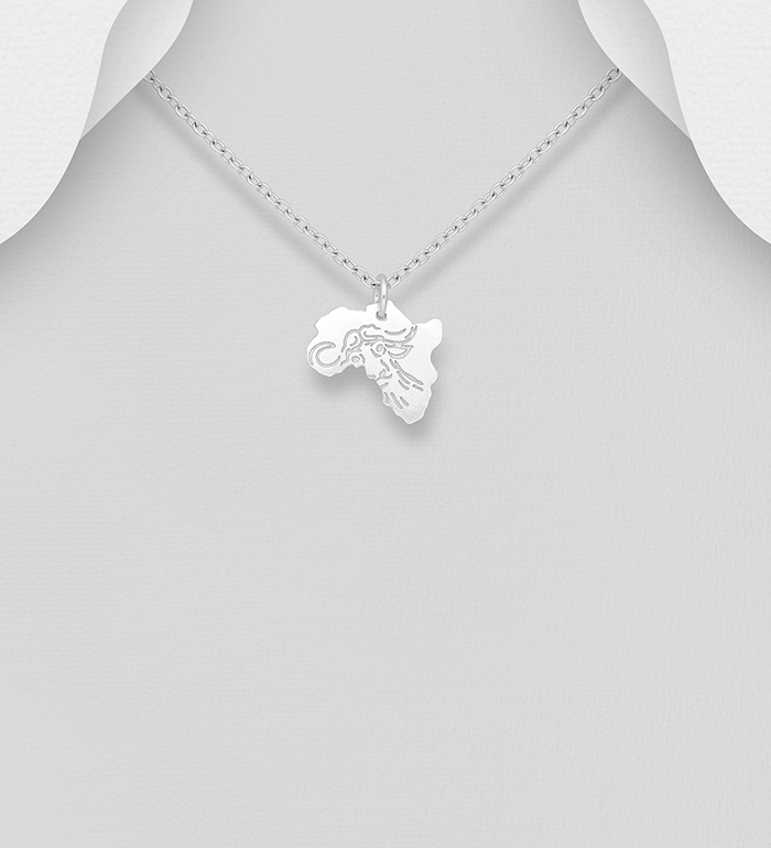 Wholesale 925 Sterling Silver Africa Map Pendant, Featuring Engraved Buffalo - SKU #1063-2261