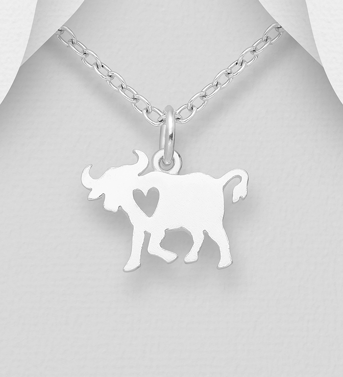 Wholesale 925 Sterling Silver Buffalo Pendant with Heart Cutout - SKU #1063-2262