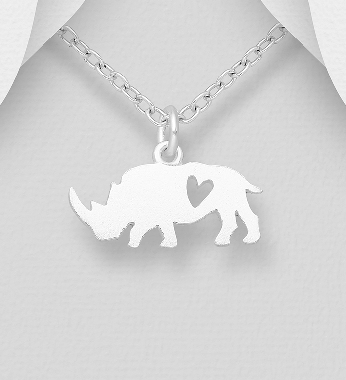Wholesale 925 Sterling Silver Rhinoceros Pendant with Heart Cutout - SKU #1063-2266