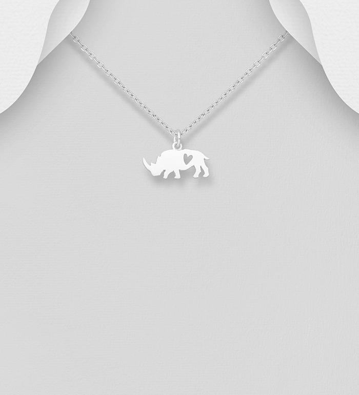 Wholesale 925 Sterling Silver Rhinoceros Pendant with Heart Cutout - SKU #1063-2266