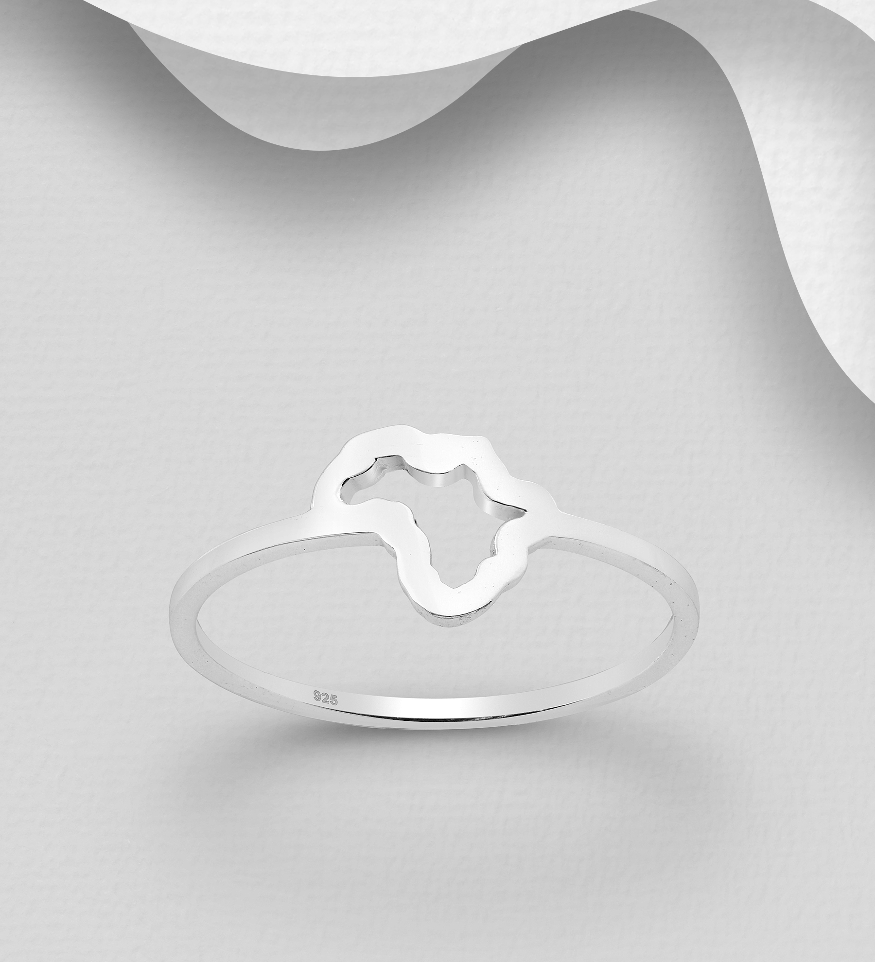 Wholesale 925 Sterling Silver Africa Map Cutout Ring - SKU #1063-2279