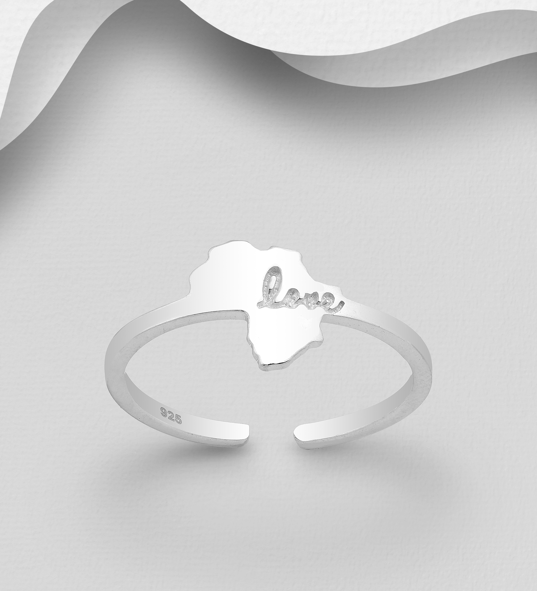Wholesale 925 Sterling Silver Africa Map Ring, Featuring love Engraved - SKU #1063-2286