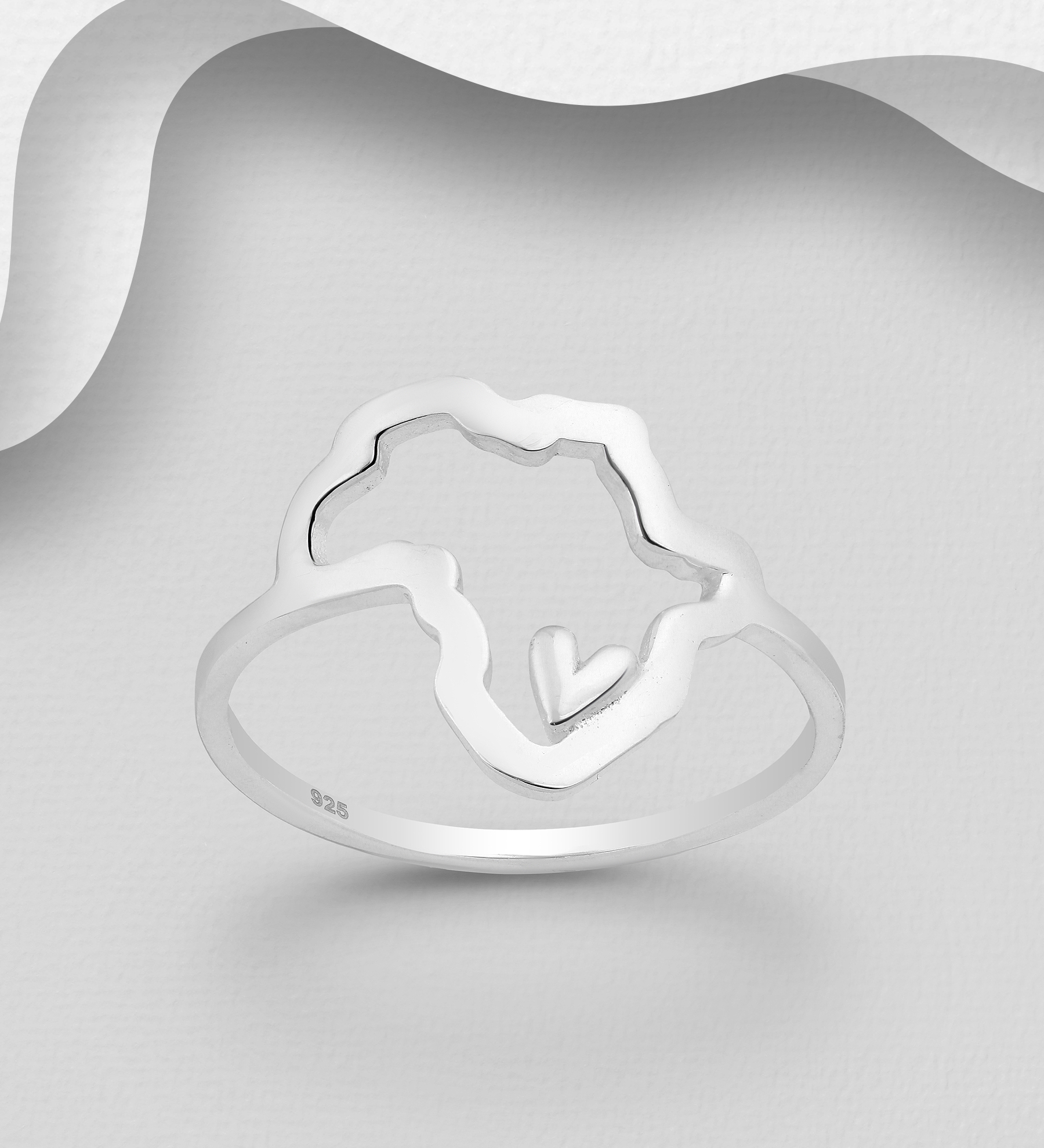 Wholesale 925 Sterling Silver Africa Map Ring, Featuring Heart - SKU #1063-2288