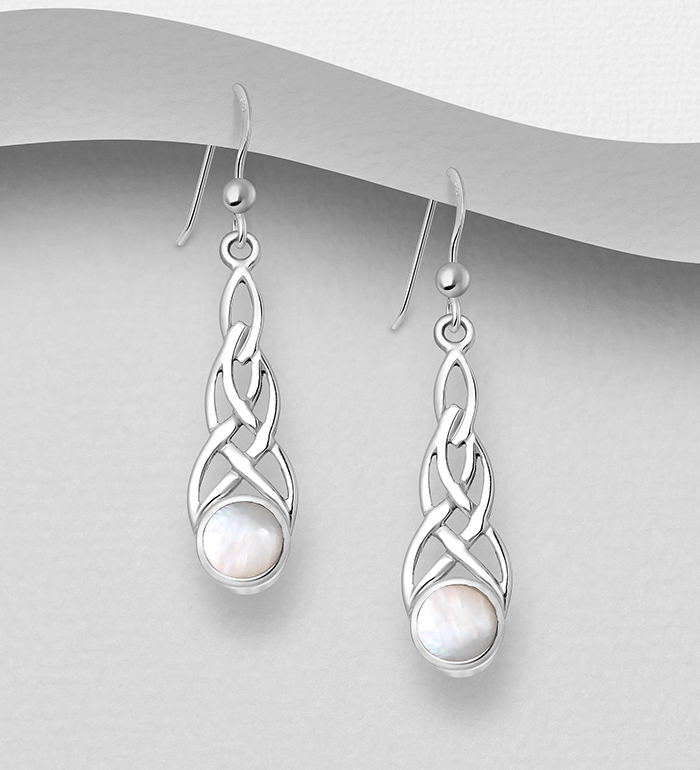 Wholesale 925 Sterling Silver Celtic Hook Earrings Decorated With Shell - SKU #789-3692