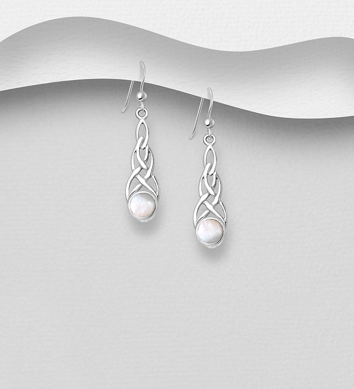 Wholesale 925 Sterling Silver Celtic Hook Earrings Decorated With Shell - SKU #789-3692