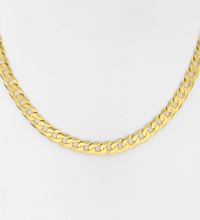 Italian Delight - Wholesale 925 Sterling Silver Curb Chain Necklace, Plated with 0.5 Micron 18K Yellow Gold, Made in Italy - SKU #1535-877