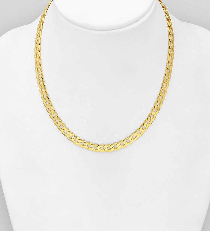 Italian Delight - Wholesale 925 Sterling Silver Curb Chain Necklace, Plated with 0.5 Micron 18K Yellow Gold, Made in Italy - SKU #1535-877
