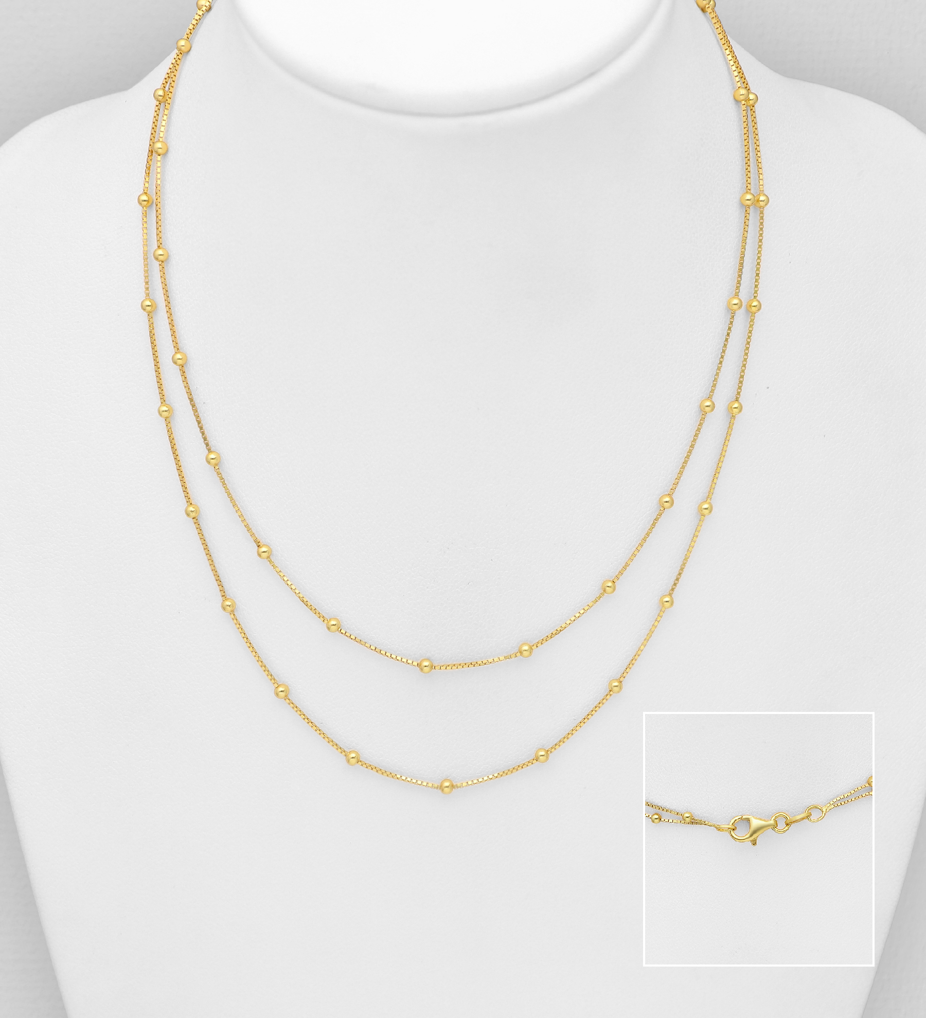 Italian Delight - Wholesale 925 Sterling Silver Ball Layered Necklace, Plated with 0.5 Micron 18K Yellow Gold, Ball Width is 2 mm. Made in Italy. - SKU #1535-878