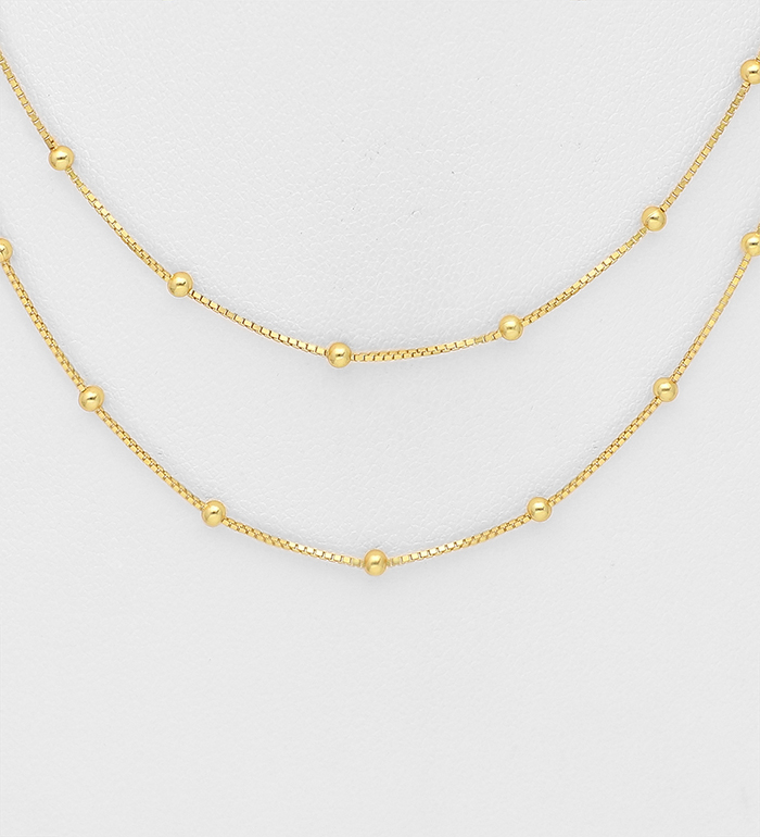 Italian Delight - Wholesale 925 Sterling Silver Ball Layered Necklace, Plated with 0.5 Micron 18K Yellow Gold, Ball Width is 2 mm. Made in Italy. - SKU #1535-878