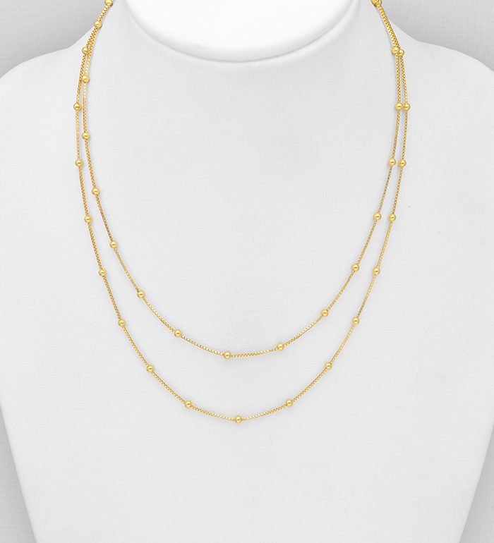 Italian Delight - Wholesale 925 Sterling Silver Ball Layered Necklace, Plated with 0.5 Micron 18K Yellow Gold, Ball Width is 2 mm. Made in Italy. - SKU #1535-878
