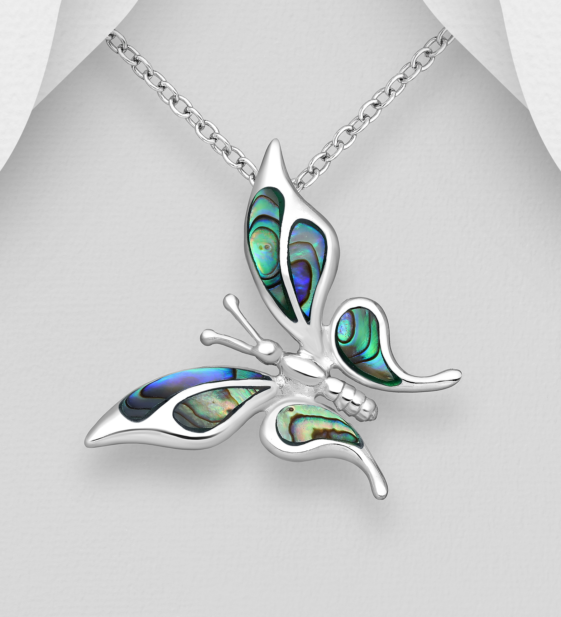 Wholesale 925 Sterling Silver Butterfly Pendant Decorated With Shell - SKU #789-3712