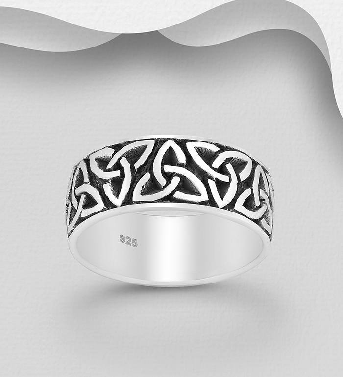 Wholesale 925 Sterling Silver Oxidized Celtic Band Ring, 8 mm Wide - SKU #767-1043