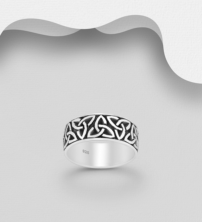 Wholesale 925 Sterling Silver Oxidized Celtic Band Ring, 8 mm Wide - SKU #767-1043