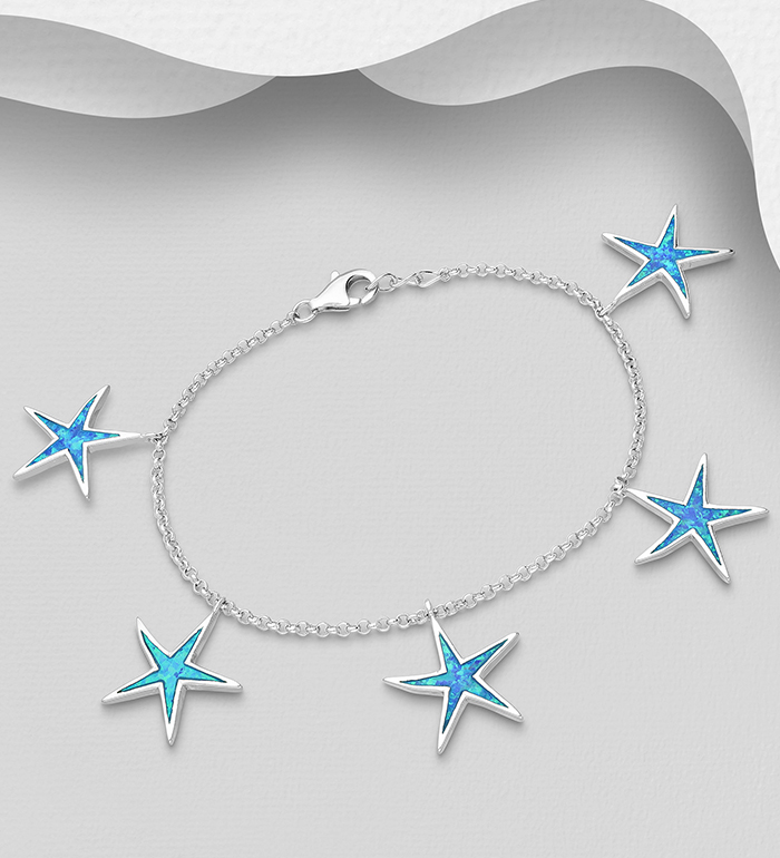 Wholesale 925 Sterling Silver Bracelet Featuring Starfish Decorated With Lab-Created Opal - SKU #1479-1279